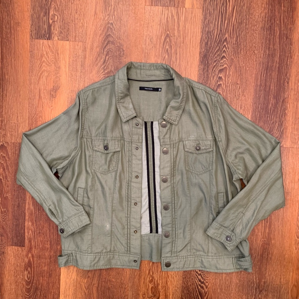 Tahari Jacket Womens XXL Olive Green Lightweight Spring Fall Neutral Layering - Picture 3 of 12
